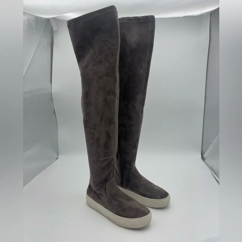 J SLIDES Grey Sneaker Boot Over the Knee Boot Shoe Faux Suede‎ Tall Platform 7.5